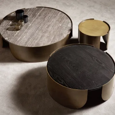 Tavolino rotondo Atenae con top in legno, marmo o metallo di Cantori