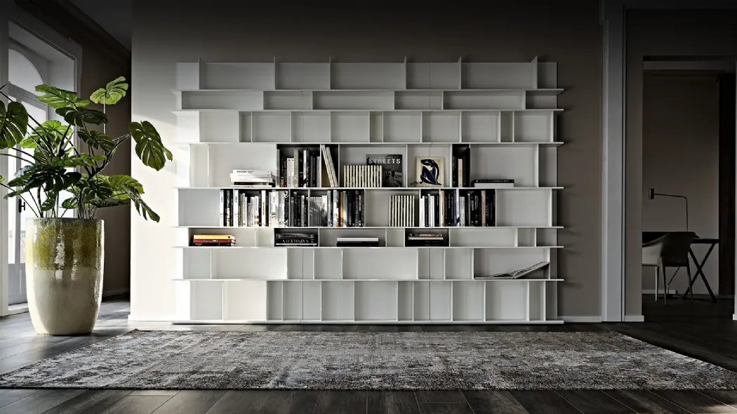 Libreria a muro in MDF laccato bianco Wally di Cattelan Italia