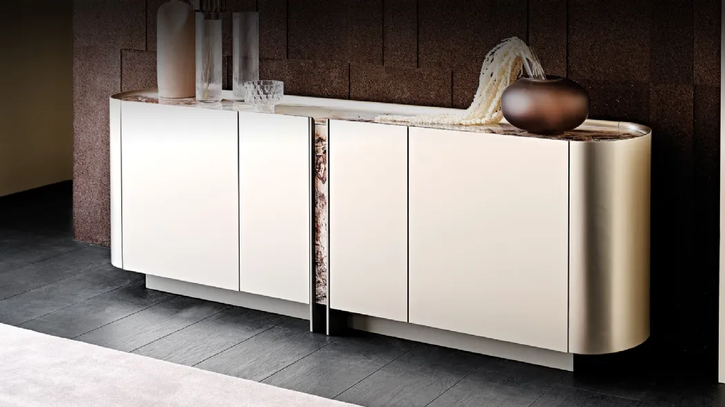 Madia in legno laccato con top e inserto in cristallo con stampa Dynasty di Cattelan Italia