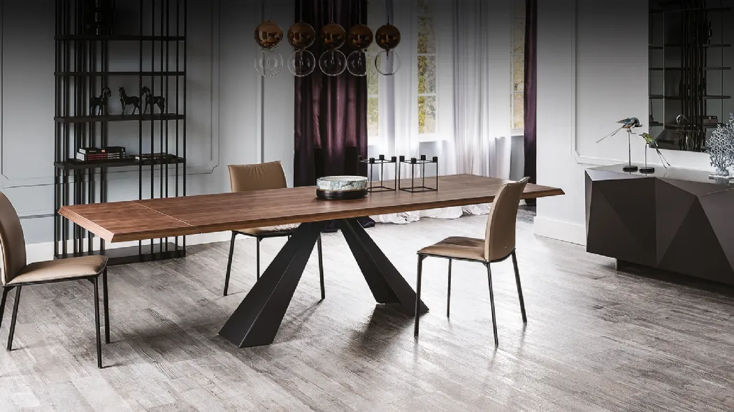 Tavolo allungabile in legno di noce e gambe in acciaio Eliot Wood Drive di Cattelan Italia