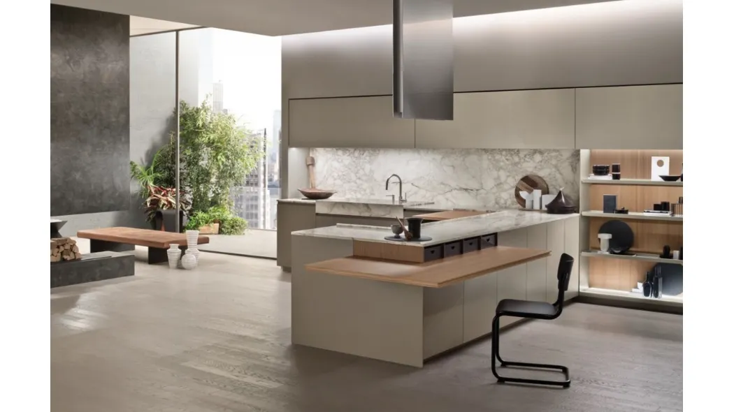 Cucina Design con penisola Soul 04 in laccato Palladium di Ernestomeda