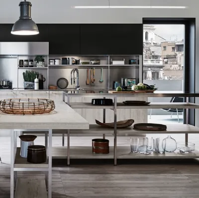 Cucina Moderna con penisola Ethica finitura Quercia Bianco Dek di Veneta Cucine